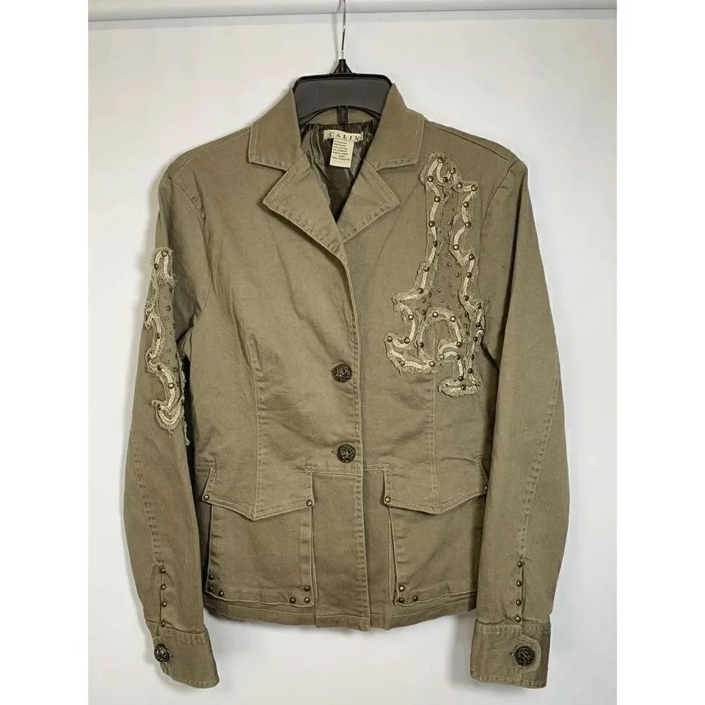Calix Khaki Embellished Blazer Jacket